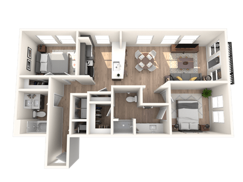 Floor plan for 2 beds, 2 baths, 1079 sqft